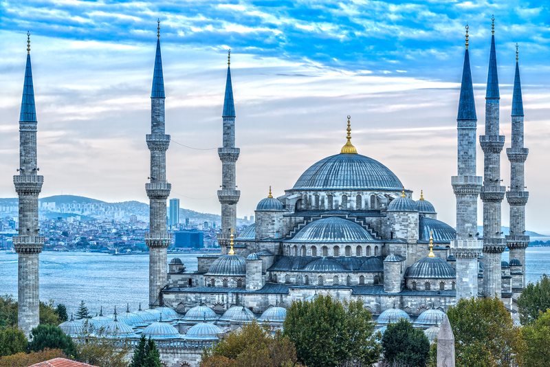 The Blue Mosque at dusk in Istanbul, Turkey